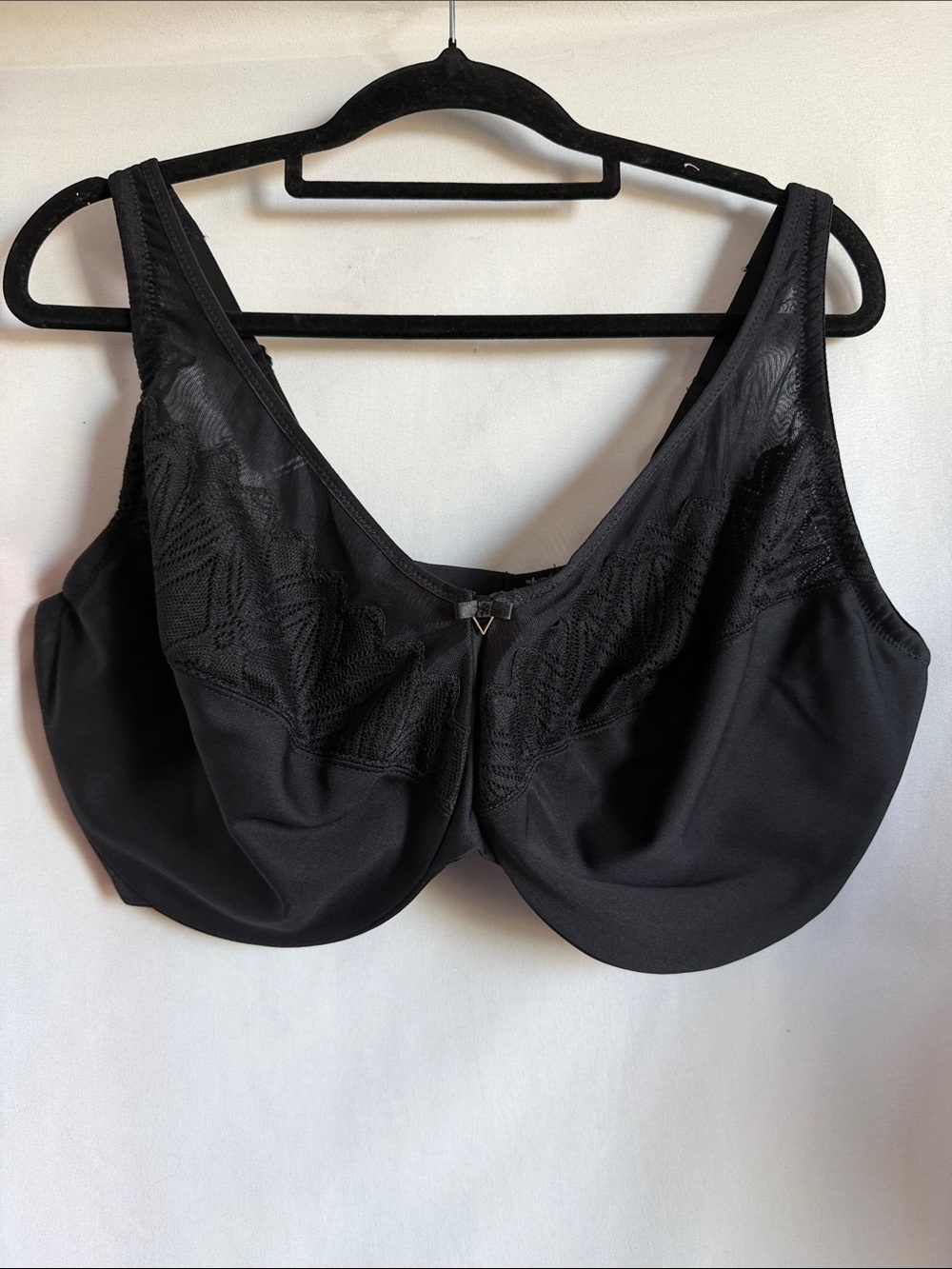 Glamorise Black Full Coverage Underwire Bra with Lace Paneling